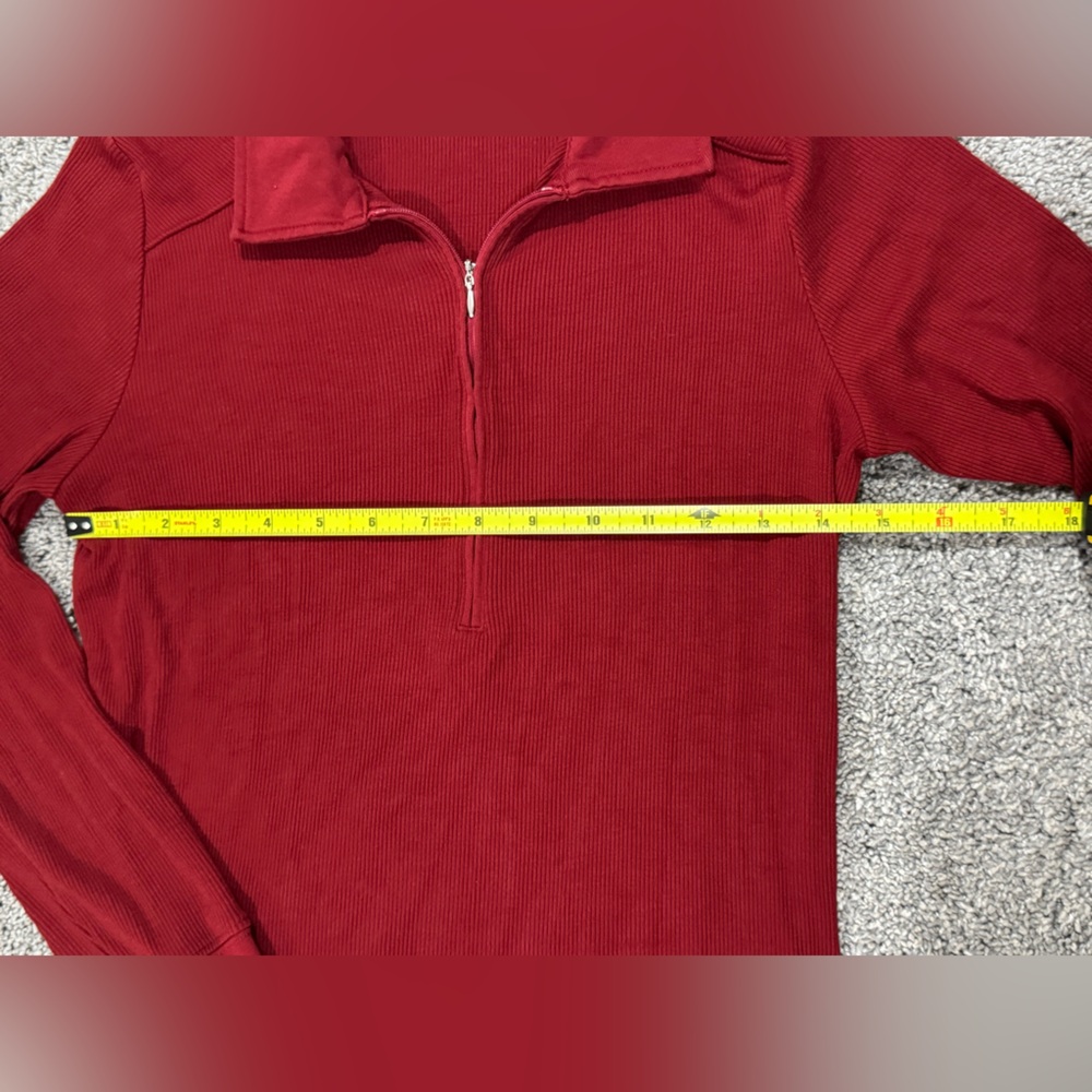 REISS Milina Rib Half Zip Top-Red-Size Medium - Picture 7 of 8